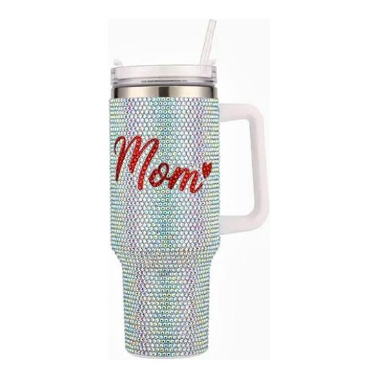 40 oz Iridescent Mom Rhinestone Tumbler - Rhinestone Gal