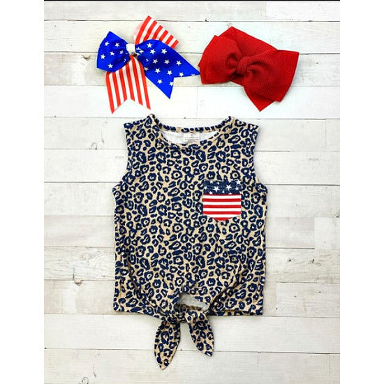 Girl‘s Leopard Top with Patriotic Pocket