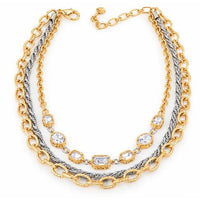 Gold & Silver Multi-Layer Rhinestone Chain Necklace