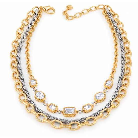 Gold & Silver Multi-Layer Rhinestone Chain Necklace