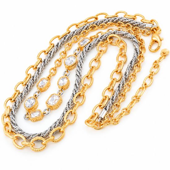 Gold & Silver Multi-Layer Rhinestone Chain Necklace