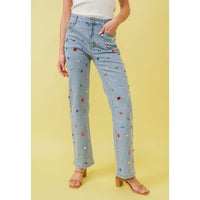 Multi Color Rhinestone Stretch Jeans