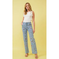 Multi Color Rhinestone Stretch Jeans