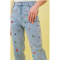 Multi Color Rhinestone Stretch Jeans