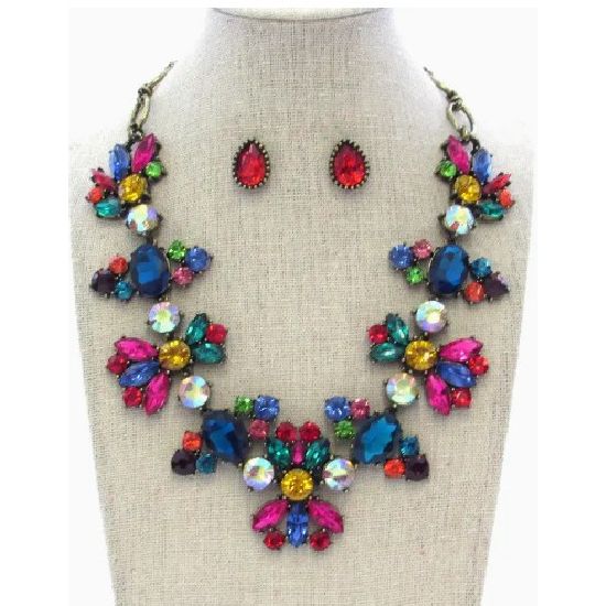 Luxury Multi Color Victorian Statement Necklace Set