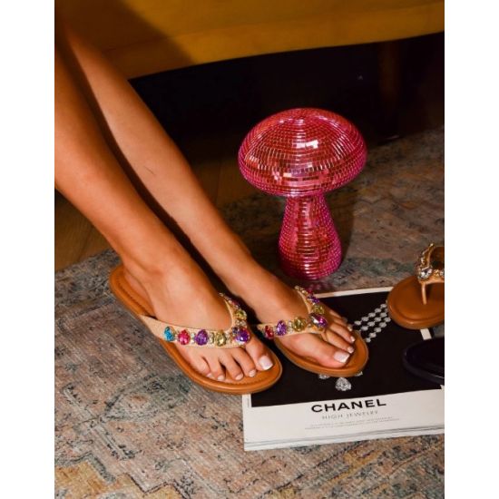 Multi Rhinestone Crystal Flip Flops