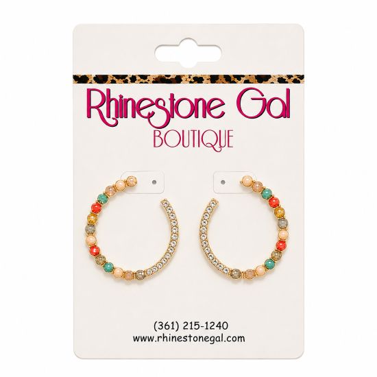 Multi Color Rhinestone Beaded Hoop Earrings
