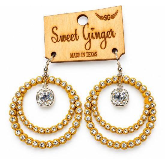 Mustard Crystal Double Scalloped Hoop Earrings