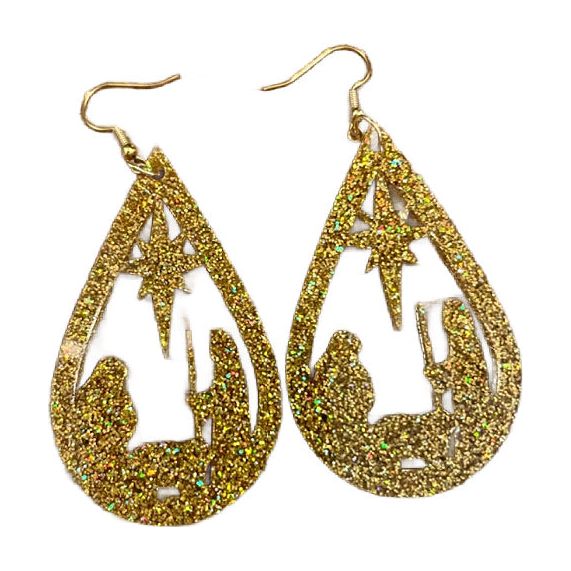 Gold Glitter Acrylic Nativity Earrings