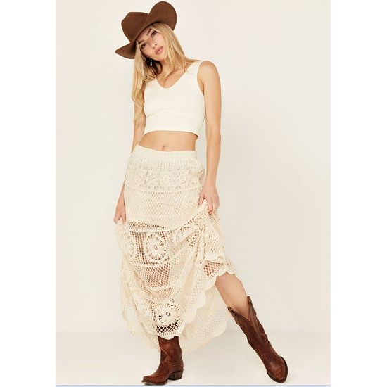 Natural Crochet Long Flare Skirt