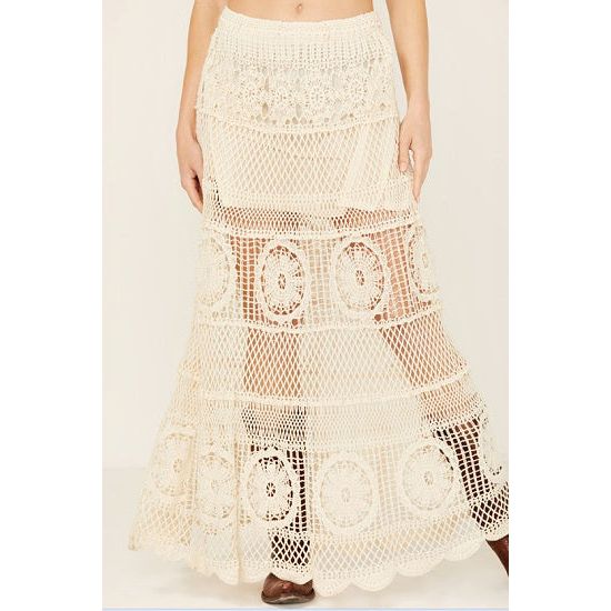 Natural Crochet Long Flare Skirt