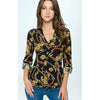 Navy Chain Print Roll-Up Sleeve Button Down Blouse