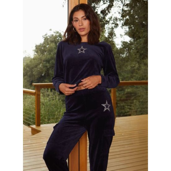 Dallas Cowboys Navy Velour Star Top with Rhinestone Logo
