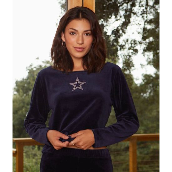 Dallas Cowboys Navy Velour Star Top with Rhinestone Logo