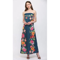 Navy Botanical Strapless Maxi Dress