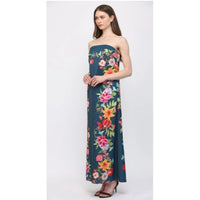 Navy Botanical Strapless Maxi Dress