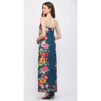 Navy Botanical Strapless Maxi Dress