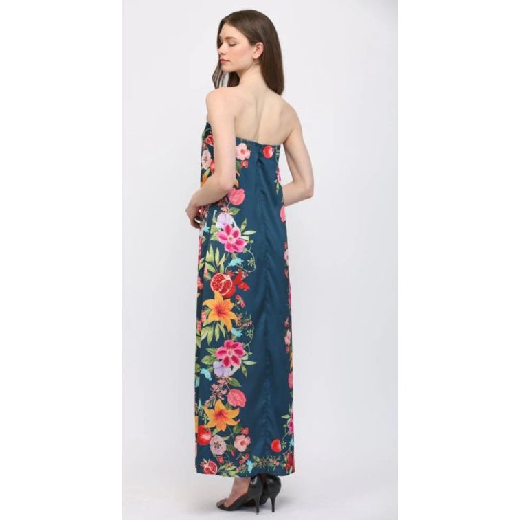 Navy Botanical Strapless Maxi Dress