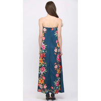 Navy Botanical Strapless Maxi Dress