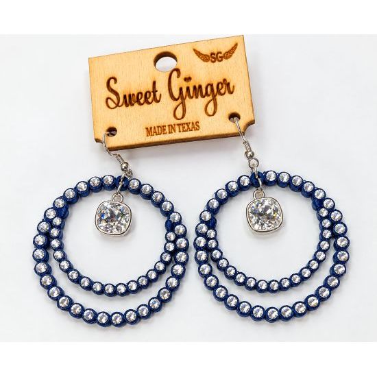 Navy Crystal Double Scalloped Hoop Earrings