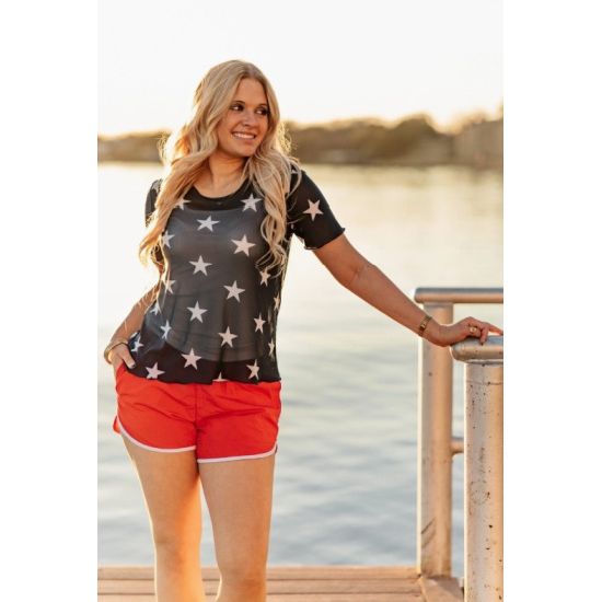 Navy Star Mesh Top – Sheer Stretch Tee