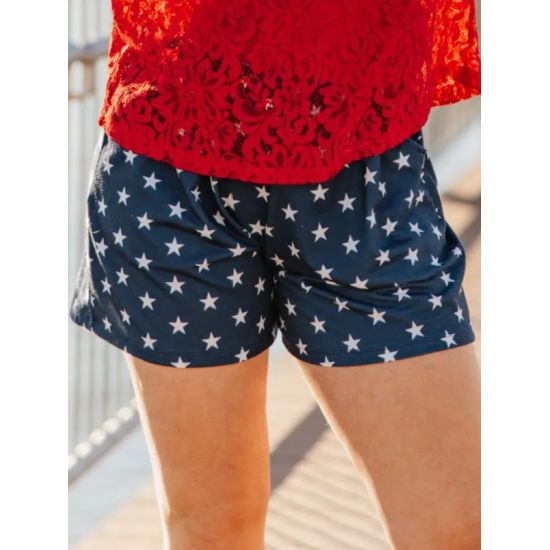 Navy Star Print Pocket Stretch Shorts
