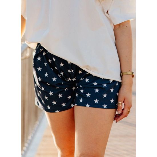 Navy Star Print Pocket Stretch Shorts