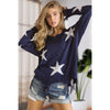 Navy Star Print Distressed Lightweight Sweater