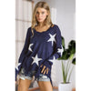 Navy Star Print Distressed Lightweight Sweater