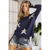 Navy Star Print Distressed Lightweight Sweater