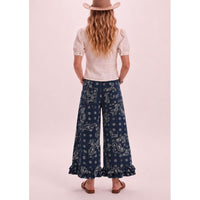 Navy Paisley Ruffle Hem Pants