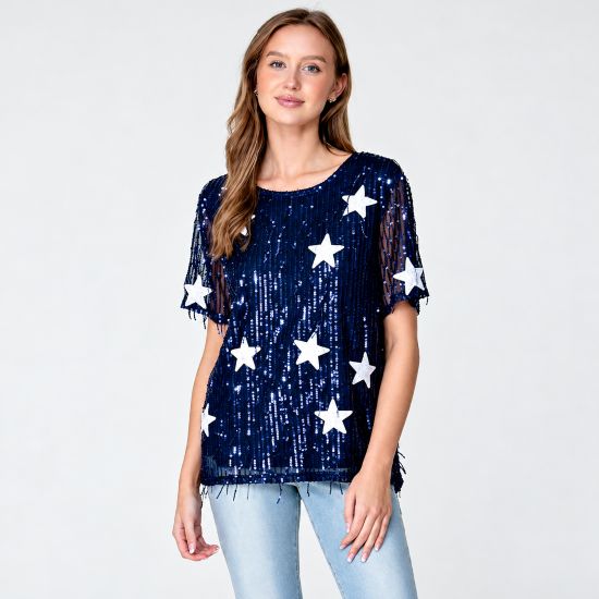 Navy Sequin Star Top