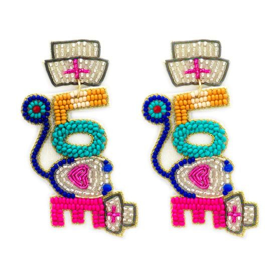 Nurse Love Seed Bead Earrings - Rhinestone Gal