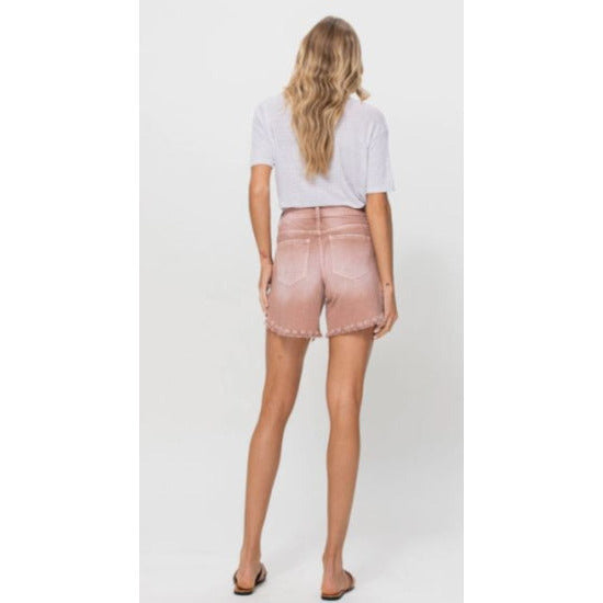 Dusty Rose High Rise Distressed Shorts