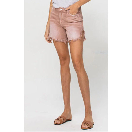 Dusty Rose High Rise Distressed Shorts