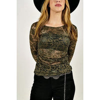 Olive Floral Lace Layering Top