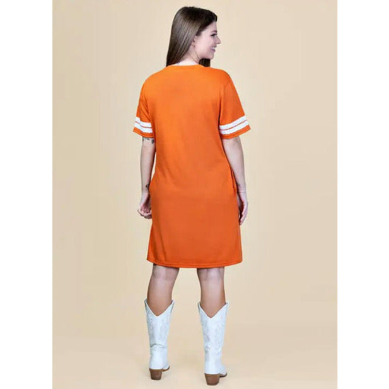 Burnt Orange Game Day Sequin Tee Shirt Dress