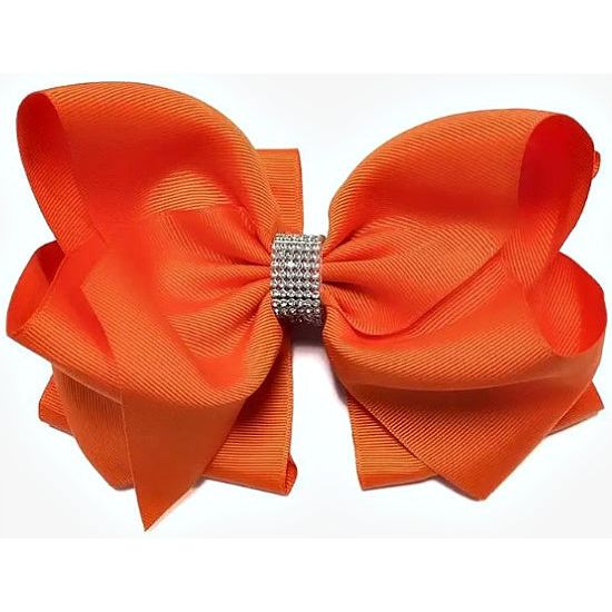 Orange Hair Bow with Rhinestone Center - Rhinestone Gal