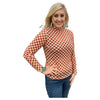 Burnt Orange and Cream Checkered Mesh Long Sleeve Top