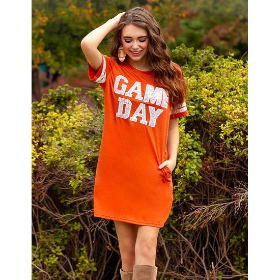 Orange Game Day Sequin Tee Shirt Dress