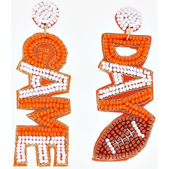 Orange and White Game Day Seed Bead Football Earrings