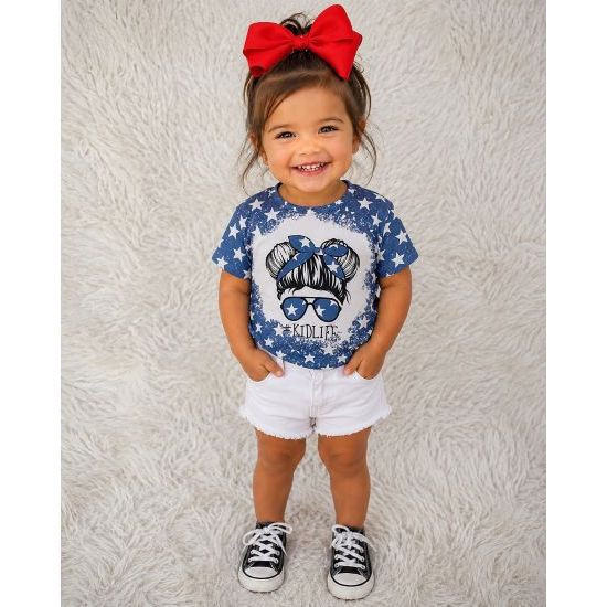 Patriotic #KidLife Messy Bun Tee – Baby Girls