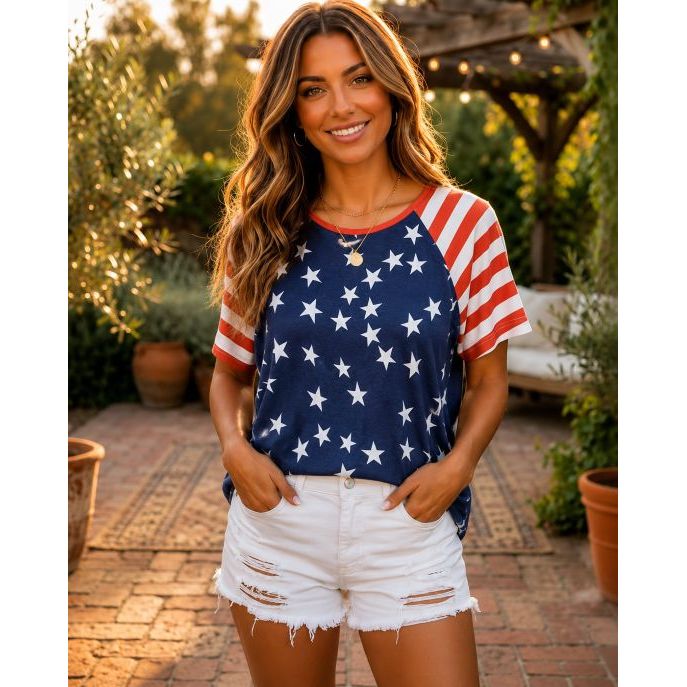 Red White and Blue Stars and Strips Tee