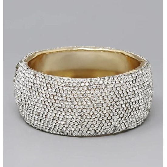 Wide Pavé Rhinestone or Pearl Hinge Bracelet