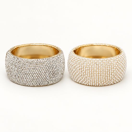 Wide Pavé Rhinestone or Pearl Hinge Bracelet