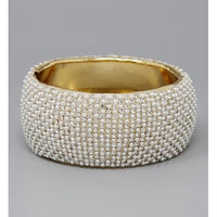 Wide Pavé Rhinestone or Pearl Hinge Bracelet