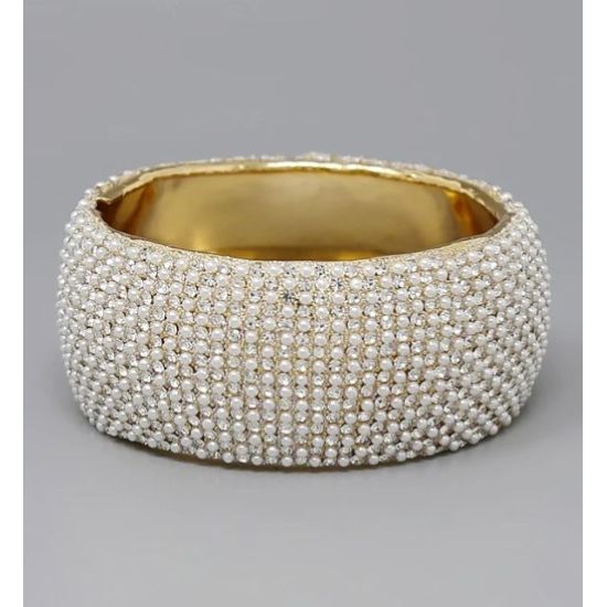Wide Pavé Rhinestone or Pearl Hinge Bracelet