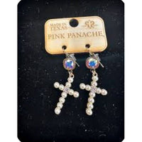 Pink Panache Pearl Cross Earrings - Rhinestone Gal