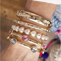 Pearl Hearts Stretchy Bangle – Gold and Pearls