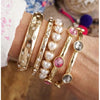 Pearl Hearts Stretchy Bangle – Gold and Pearls